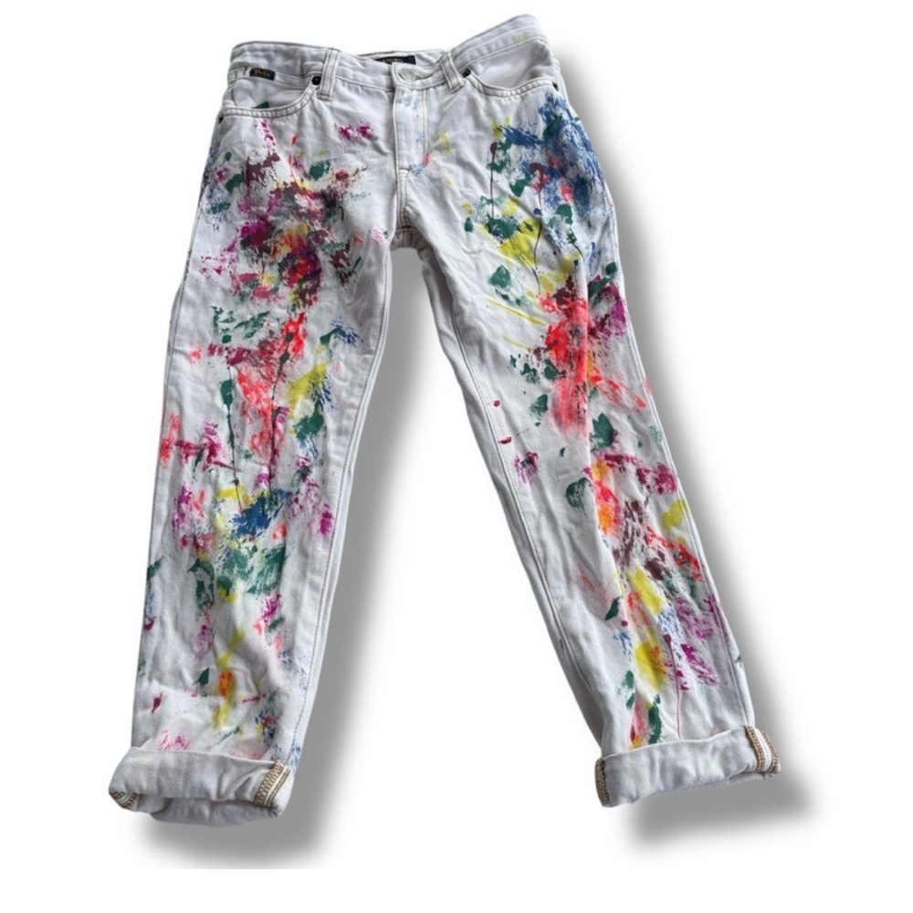 Polo Ralph Lauren Cotton Astor Slim Boyfriend Jean 28 Womens White Splatterpaint